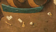 This colour photograph shows a detail from the painting "The Fight Between Carnival and Lent," produced by Pieter Bruegel the Elder in 1559.